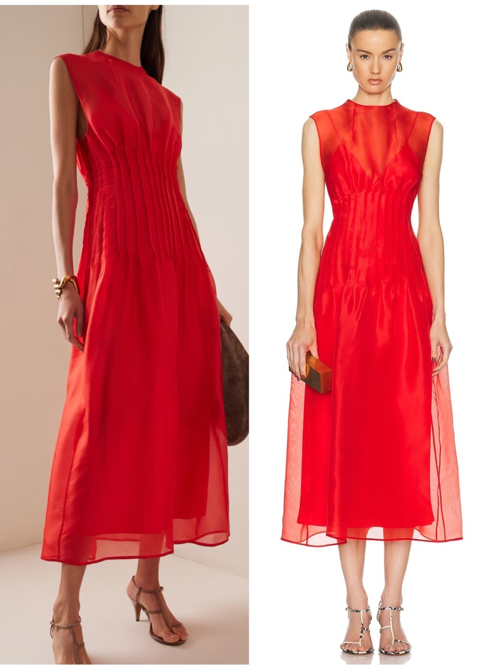 Khaite Wes Pleated Maxi Silk Long Dress with Slip in Red Women’s Size 4